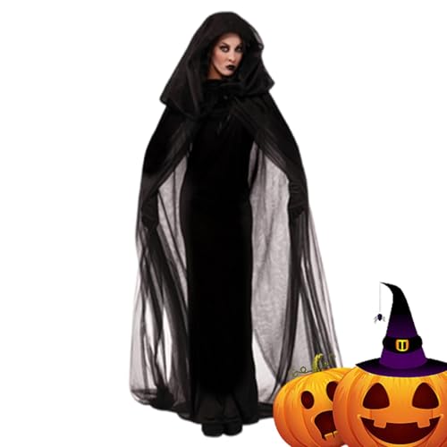 Générique Halloween Umhang mit Kapuze, Halloween Umhang mit Kapuze - Langes Geisterkostüm - Zaubererumhang, transparenter Tüllumhang, Performance-Kostüm für Erwachsene und Jugendliche Générique Halloween Umhang mit Kapuze, Halloween Umhang mit Kapuze - Langes Geisterkostüm - Zaubererumhang, transparenter Tüllumhang, Performance-Kostüm für Erwachsene und Jugendliche von Générique