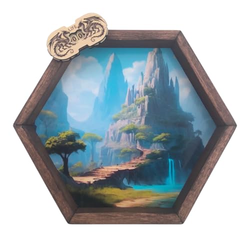Générique Hexagonale Würfelbahn aus Holz - mit graviertem Lebenszähler - Wurfbrett für Rollenspiele und Gesellschaftsspiele (Berglandschaft) von Générique