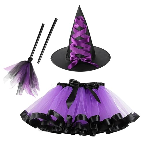 Générique Hexenkostüm für Kinder, Halloween-Kostüm, 3-teilig, Hexenkleid | verstellbares Outfit mit Hut, , Rock, für Kostüm, Party, Halloween, Karneval, Cosplay von Générique