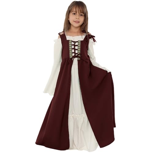 Générique Kinderkostüm Mittelalterliches Kleid mit quadratischem Ausschnitt für Renaissance-Party und Show, mit verstellbarem Gürtel, Kinderkostüm von Générique
