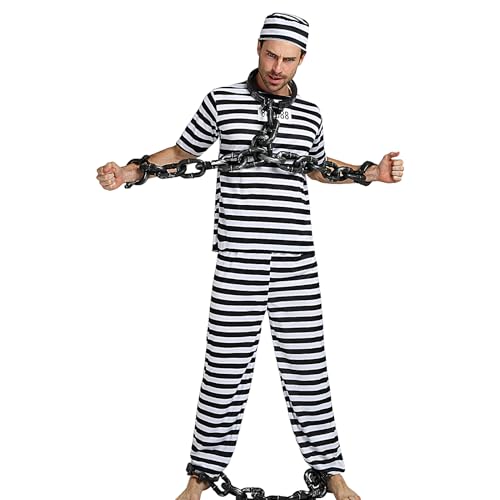 Générique Kostüm Gefangener Herren | Gefangenenkostüm für Erwachsene, gestreift, Schwarz und Weiß | Overall mit Hemd und Hose aus atmungsaktivem Stoff für Halloween Cosplay Weihnachtsfeiern Générique Kostüm Gefangener Herren | Gefangenenkostüm für Erwachsene, gestreift, Schwarz und Weiß | Overall mit Hemd und Hose aus atmungsaktivem Stoff für Halloween Cosplay Weihnachtsfeiern von Générique