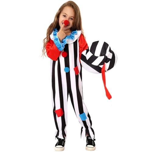 Générique Kostüm für Kinder, Clown, Zirkus, gestreift, für Karneval, Kostümpartys und Cosplay, Rollenspiel, ohne Nase, rot, Verkleidung für Kinder von Générique