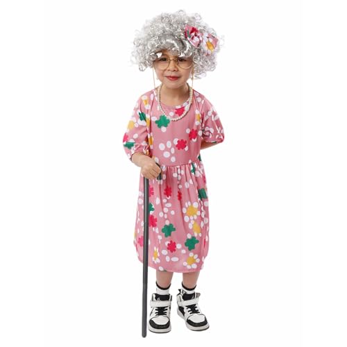 Générique Kostüm für Kinder, Großmutter, Cosplay, für den Schulanfang, Kindertag, Kostümparty und Show, mit Perücke und Stock, Verkleidung für Kinder, T531 von Générique