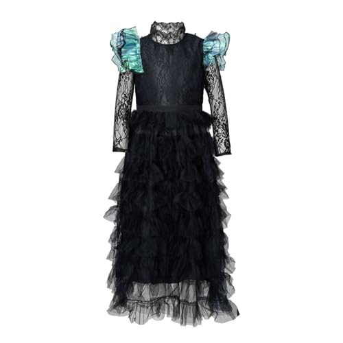 Générique Kostüm für Kinder, Hexe, Kleid, schwarze Spitze, für Halloween, Party, Verkleidung, Rollenspiel und Show, mit spitzem Hut, für 5 bis 12 Jahre, Halloween-Kostüm, Mädchen, T572 von Générique