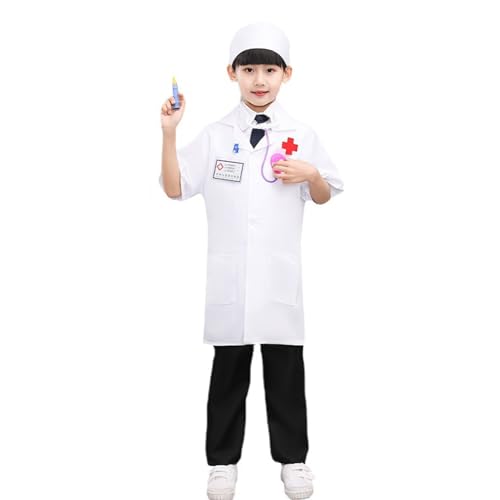 Générique Laborkittel für Kinder, Mädchen, Jungen, langärmlig, Kostüme, weiße Kittel, Arzt, Chemie, mit Tasche, Blusen, Wissenschaft, für Cosplay, Schulaktivitäten und Krankenschwestermalerei, weiß, 5 von Générique