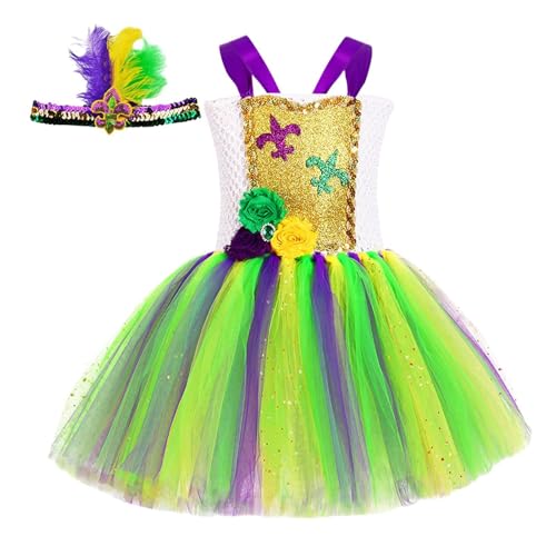 Générique Mardi Gras Kleid für Mädchen, Kostüm für Mädchen | Cosplay Blumenmädchenkleid - Regenbogen-Tutu-Kleid, Cosplay-Outfit für Mädchen, Prinzessinnenkleid für Cosplay von Générique