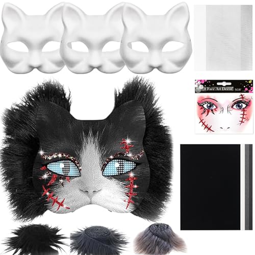 Générique Maske mit roher Katze | Masken mit weißen Katzen zum Personalisieren, Kostümzubehör aus Leinen und Filz für Kostüm Erwachsene Party Kostüm Karneval Masquerade Générique Maske mit roher Katze | Masken mit weißen Katzen zum Personalisieren, Kostümzubehör aus Leinen und Filz für Kostüm Erwachsene Party Kostüm Karneval Masquerade von Générique