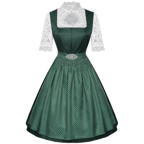 Générique Mittelalterliches Kleid für Damen, Bühnenoutfit, Stil, kurze Ärmel, Dirndl-Stil, mittelalterliches Geschenk, grün, X-Large von Générique