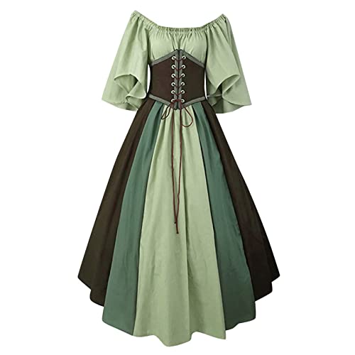 Générique Mittelalterliches Kleid für Damen, Halloween, viktorianisches Kostüm, mittelalterlich, großer Rock, Swing, Gothic, Steampunk, Damen, Halloween-Kostüm mit Trompetenärmeln und Korsett, Tuniken von Générique