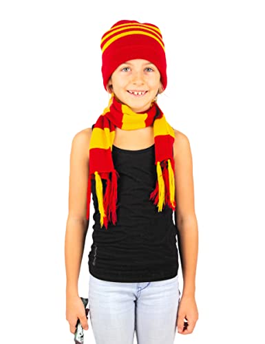 Generique - Mütze und Schal für Kinder gestreift Halloween-Accessoire rot-gelb von Generique -