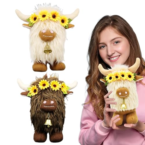 Générique Plüschspielzeug Kuh aus Plüsch – niedliches Bauernhoftier | Kuh aus Plüsch, 2 x Tablett für niedliches Tier aus Plüsch – Umarmungspuppe, Highland Kuh, weich von Générique
