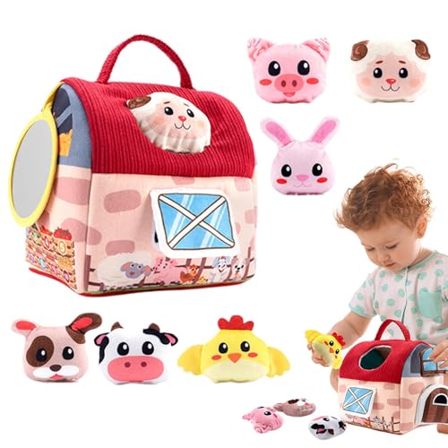 Générique Plush Barn with Farm Animals, Pretend Play Sensory Set, Soft Hand Development Toys with Mirror, Interactive Learning Offering for Boys, Girls and Kids von Générique
