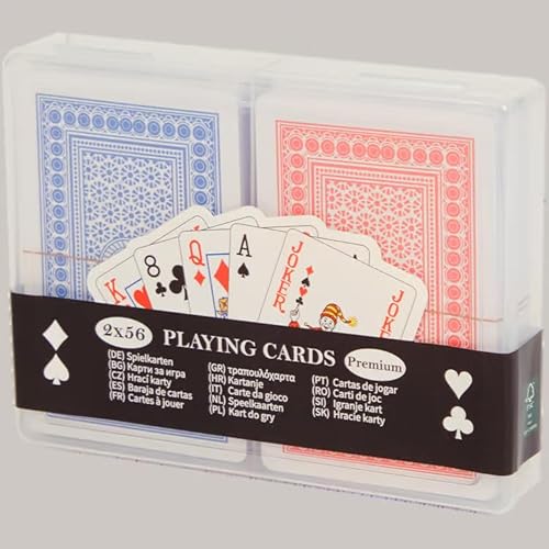 Générique Premium-Kartenspiel, 2 Packungen rot und blau, 56 Karten, davon 3 Joker pro Packung mit Schutzhülle, ideal für Poker Générique Premium-Kartenspiel, 2 Packungen rot und blau, 56 Karten, davon 3 Joker pro Packung mit Schutzhülle, ideal für Poker von Générique