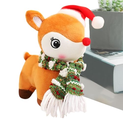 Générique Reindeer Plüschtier – Weihnachten Hirschpuppe – 18 cm Plüschtier | Cuddly Elk Plüschtier, Soft Christmas Hat, Elch Stuffed Tier mit Scarf für Heimdekoration von Générique