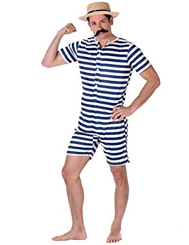 Generique - Badeanzug Retro blau und weiß für Herren - Blau von Karnival Costumes