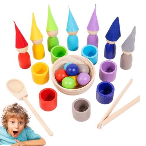 Générique Shape Matching Game, Interactive Wooden Sorting Games, Hands-on Sensory Educational Toys, Rainbow Balls Cups STEM Kits for Preschool Learning & Fine Motor Skills Development von Générique