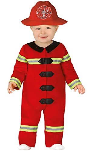 Generique - Tapferer Feuerwehrmann-Kostüm für Kleinkinder Karneval rot-schwarz-gelb - 80/86 (12-18 Monate) von Fiestas GUiRCA