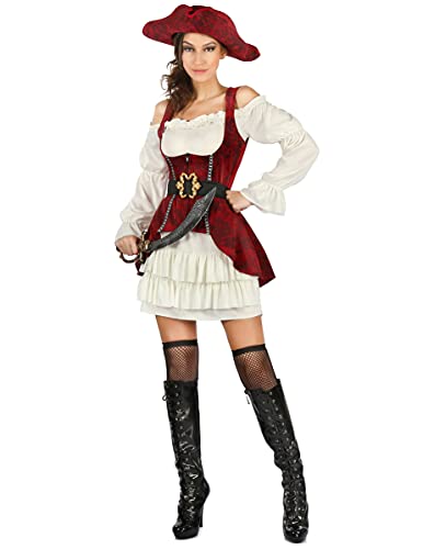 Generique - Verführerisches Piratenkostüm für Damen Seefahrerin rot-weiss - Rot Generique - Verführerisches Piratenkostüm für Damen Seefahrerin rot-weiss - Rot von Generique -