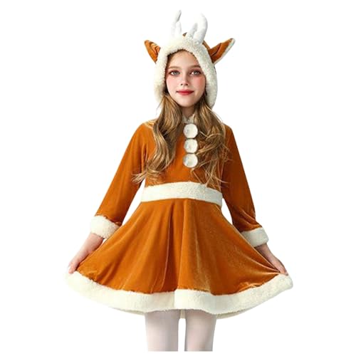Générique Weihnachtskostüm für Kinder, Rentierkleid, Langarm, rote Kappe, für Kostümpartys und Komfort, Weihnachtskostüm von Générique