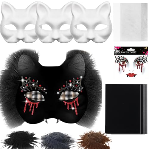 Générique Weiße Katzenmaske, Tiermaske, Kostümzubehör mit Netz und Filz für Kunsthandwerk, Kostüm, Cosplay, Maskenparty, Männer und Frauen von Générique