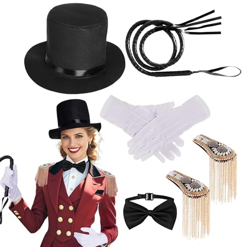 Générique Zubehör für Frauen – Set Hut Schulterklappen Peitsche | Krawatte Handschuhe hohe Form Zubehör Unisex für Kostümpartys Cosplay Générique Zubehör für Frauen – Set Hut Schulterklappen Peitsche | Krawatte Handschuhe hohe Form Zubehör Unisex für Kostümpartys Cosplay von Générique