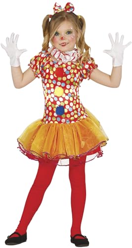 Fiestas GUiRCA Buntes Clown Kostüm Mädchen mit Petticoat Clown Kleid, Clown Halskrause - Alter 3-4 J.- Clown Kostüm Kinder Mädchen, Clownkostüm Kinder Karneval, Faschingskostüme Kinder Clown Fasching von Fiestas GUiRCA