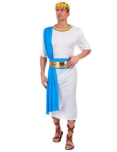 VEGAOO - Griechischer Kaiser Kostüm für Herren weiss-blau-goldfarben - Toga - Gürtel - Haarschmuck - L - Blau - Kostüme für Erwachsene - 100% Polyester - Carnaval von DEGUISE TOI
