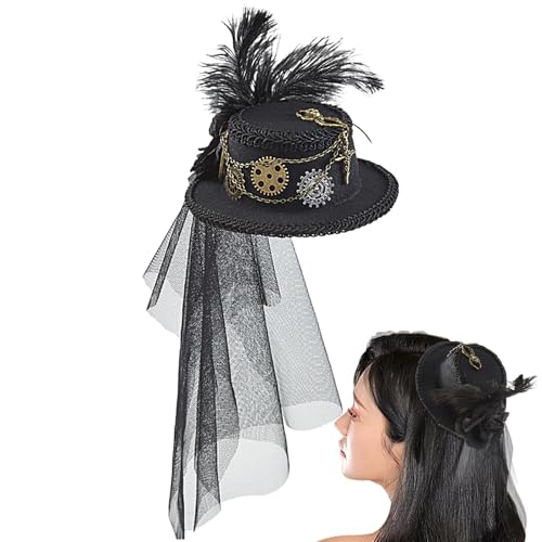 Haarspange aus Schleier aus Spitze, Haarspange, Vintage-Spitzenschleier, Steampunk-Haarteile, elegante Haar-Accessoires mit kleinem Hut, Party-Kopfbedeckung von Générique