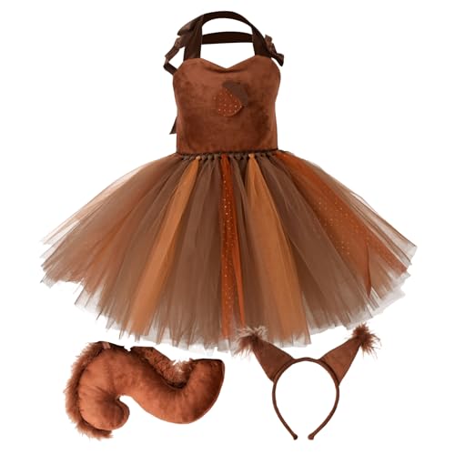 Halloween Eichhörnchen Kostüm für Kleinkinder, Eichhörnchen Kostüm Set - Halloween Tierkostüme für Mädchen im Alter von 1-12 Jahren, Tutu mit Ohren, Stirnband, Schwanz von Générique