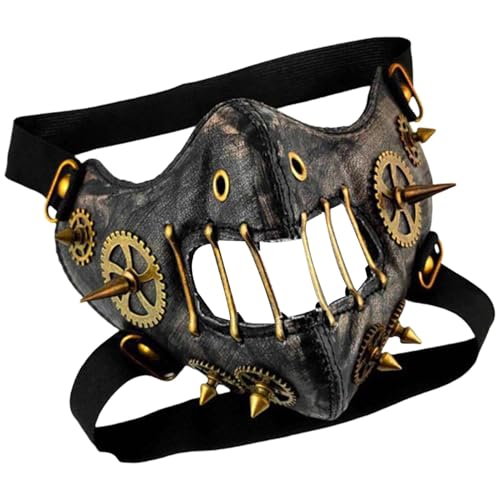 Halloween-Gesichtsbedeckung für Erwachsene – Gesichtsabdeckung aus PU-Leder – Steampunk-Gesichtsbedeckung, atmungsaktiv, Halloween-Kostüm-Zubehör – innovatives Kostüm-Cosplay-Zubehör von Générique