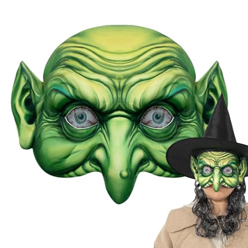 Halloween-Hexen-Perückenhut, Halloween-Hexen-Gesichtsbedeckung, Halloween-Cosplay-Set, Hexenperücke, Horror-Cosplay-Hexenperücke, vollständiger Hut für Halloween von Générique