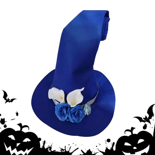 Halloween-Hexenhut, Hexenhut | spitzer Hut mit breiter Krempe, spitzer Hut aus Filz mit Blume, Halloween-Kostüm, Hexenhut, Kostümzubehör von Générique