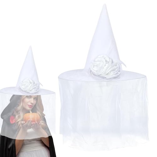 Halloween Hexenhut Hexenhut Dekoration | Hexenhut Halloween Hexenhut Hexenhut Hexenhut Weiß mit Schleier, Blumenzubehör, Hexenkostüm für M Halloween Hexenhut Hexenhut Dekoration | Hexenhut Halloween Hexenhut Hexenhut Hexenhut Weiß mit Schleier, Blumenzubehör, Hexenkostüm für M von Générique