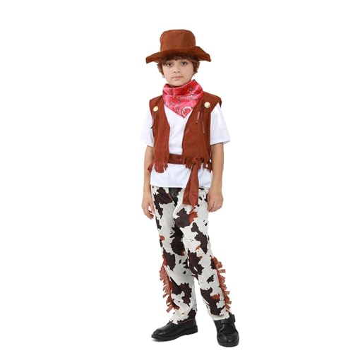 Halloween-Kostüm für Kinder, Cowboy, fünfteilig, für Kostümpartys, Cosplay, Rollenspiel und Show, mit Weste und Hut für 4 bis 14 Jahre, Verkleidung für Kinder, Halloween, T632 Halloween-Kostüm für Kinder, Cowboy, fünfteilig, für Kostümpartys, Cosplay, Rollenspiel und Show, mit Weste und Hut für 4 bis 14 Jahre, Verkleidung für Kinder, Halloween, T632 von Générique