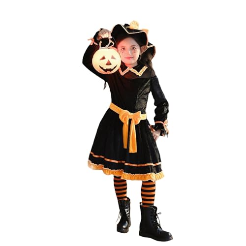 Halloween-Kostüm für Kinder, Hexe, Kürbis, vierteilig, mit Besen, für Kostümpartys und Cosplay, für 6 bis 16 Jahre, Verkleidung für Kinder, Halloween, T304 von Générique
