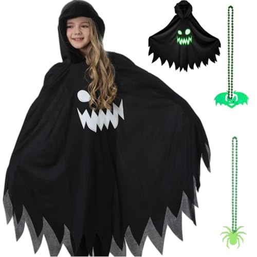 Halloween-Kostüm für Kinder, weißes Geister-Kostüm mit 2 im Dunkeln leuchtenden Dekorationen, Halloween-Umhang mit Kapuze, Rollenspiel Verkleidung für Jungen und Mädchen Halloween-Kostüm für Kinder, weißes Geister-Kostüm mit 2 im Dunkeln leuchtenden Dekorationen, Halloween-Umhang mit Kapuze, Rollenspiel Verkleidung für Jungen und Mädchen von Générique