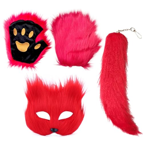 Halloween-Tiermaske – Tiermaske, Karnevalsmaske mit Schwanz und Handschuhen | Hallo-Maske im Rween-Look, Foto-Requisiten für Halloween-Dekoration, Cost Zubehör von Générique