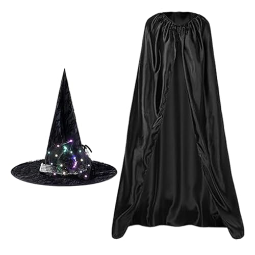 Halloween Umhang, Halloween Capes für Erwachsene | Halloween Kostüme Hexenumhang Hexenumhang - Set Schwarzer Umhang mit Leuchtendem Hexenhut, Halloween Kostüme für Erwachsene Halloween Umhang, Halloween Capes für Erwachsene | Halloween Kostüme Hexenumhang Hexenumhang - Set Schwarzer Umhang mit Leuchtendem Hexenhut, Halloween Kostüme für Erwachsene von Générique
