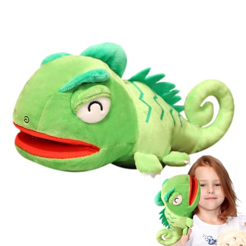 Handgemachte Tierpuppen | Realistisches Chamäleon-Plüschpuppenspielzeug | Niedliche interaktive Lizard Hand_Puppet für Mädchen | Weiche Plüschpuppe mit beweglichem Mund von Générique