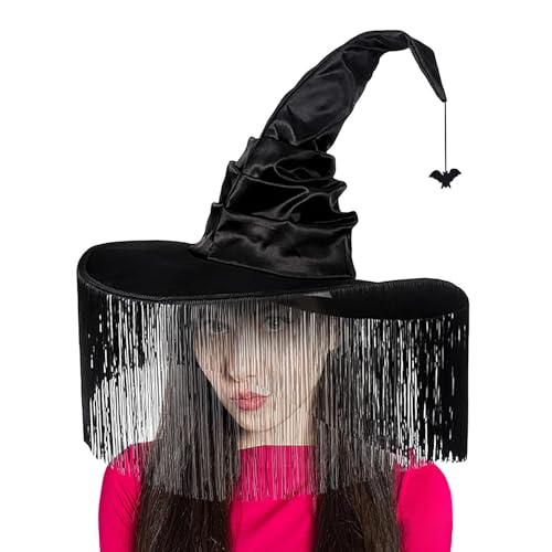 Hexenhut, geraffter Hexenhut, Halloween-Kostüm mit spitzem Hut mit breiter geraffter Krempe | Zaubererhut, Cosplay-Kostüm-Zubehör für Halloween, Party-Dekoration von Générique