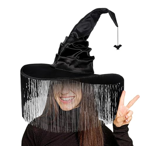 Hexenhut, geraffter Hexenhut, spitzer Hut mit breiter Krempe, Halloween-Helfer, Zaubererhut, Cosplay-Kostüm-Zubehör für Halloween, Party-Dekoration von Générique