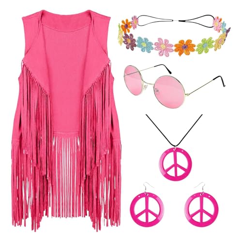 Hippie-Kostüm-Accessoires, Kostüm-Zubehör-Sets für Damen - Hippie-Kostüm-Set, 5-teiliges Hippie-Kostüm-Set, Hippie-Accessoires, Disco Outfits, Fransendetails für Halloween, Geburtstag, P Hippie-Kostüm-Accessoires, Kostüm-Zubehör-Sets für Damen - Hippie-Kostüm-Set, 5-teiliges Hippie-Kostüm-Set, Hippie-Accessoires, Disco Outfits, Fransendetails für Halloween, Geburtstag, P von Générique