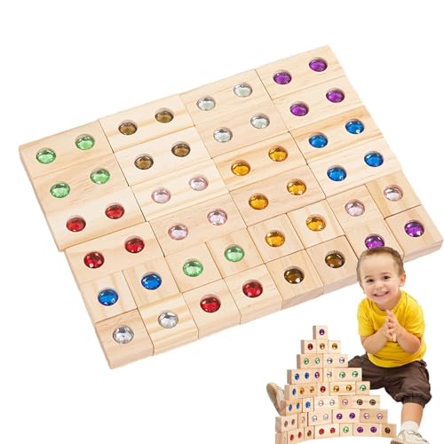 Holzbausteine - Regenbogen Stapelbares Spielzeug, Stapelwürfel Set, Acryl Edelsteine Bausteine | Holzbausteine Set von Générique