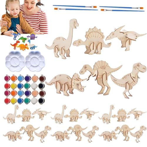Holzplättchen für die Kinder, Dinosaurier-Malset | Malset für 3D Interaktives Kleinkind Dinosaurier, Holzhandwerkssets, Puzzles für Geburtstag, Klassenzimmer von Générique