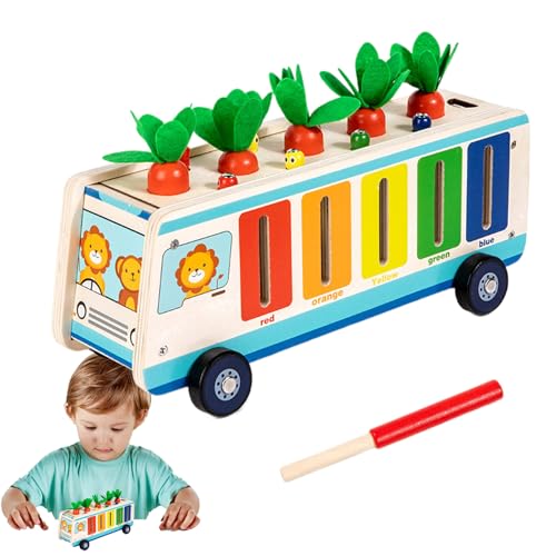 Kids Toy, Color Matching Carrot, 11,14 x 4,25 x 4,45 Zoll, Sorting Game, Cute Bus Design, Bildungsform, frühes Lernen für Schule, Camping, Auto, Park, Zuhause, Holz von Générique