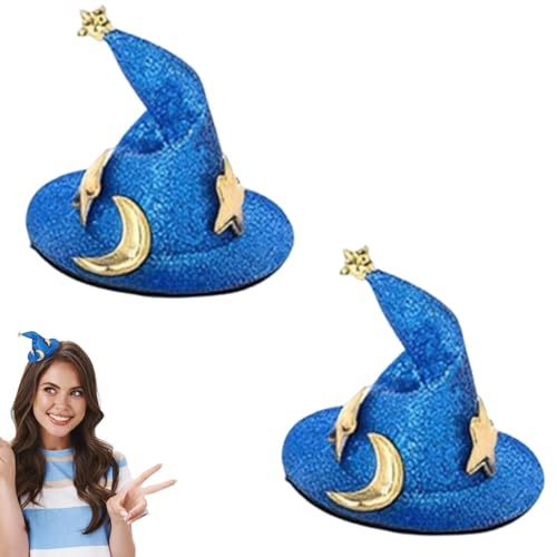 Kleine gruselige Haarspangen, gruselige Haarnadeln | Zaubererhut Kopfschmuck 2-teilig – Haarspange mit glänzendem Stern und Mond Design, wiederverwendbar von Générique