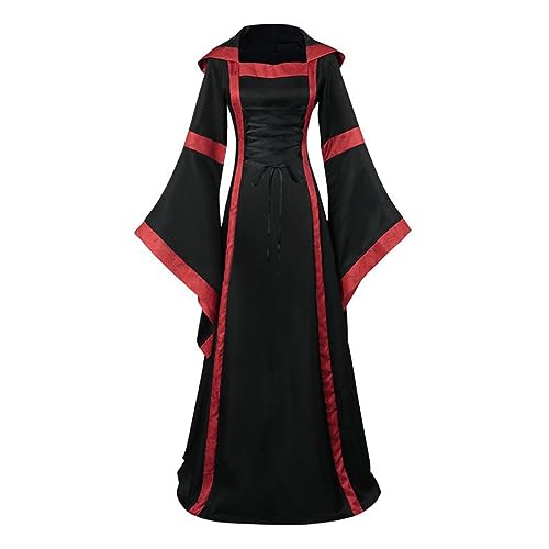 Kostüm Damen Prinzessin Mittelalterlich Rot Vintage - Gothic - Cocktailkleid - Cosplay Kostüm für Halloween Karneval Damen Mittelalter Renaissance Kleid Retro mit Flares Ärmel von Générique