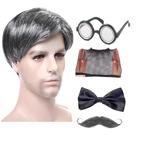 Kostüm für ältere Männer, Halloween-Kostüm, 5 Opa Kostüm-Zubehör | Komplettes Set für Großvaterkostüme, lustige und realistische Partygeschenke von Générique