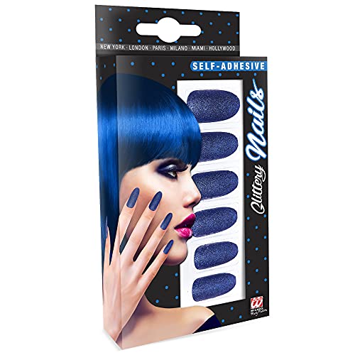 Widmann 05352 - Fingernägel Set, Glitzer Blau, 12 Stück, selbstklebend, Accessoire, Karneval, Mottoparty, Halloween von Widmann