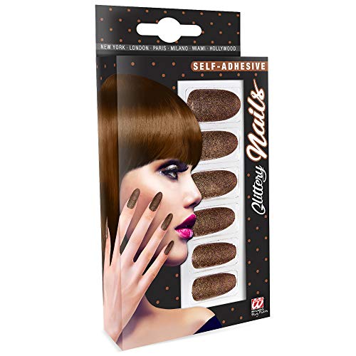 Widmann 05355 - Fingernägel Set, Glitzer Kupfer, 12 Stück, selbstklebend, Accessoire, Karneval, Mottoparty, Halloween von Widmann